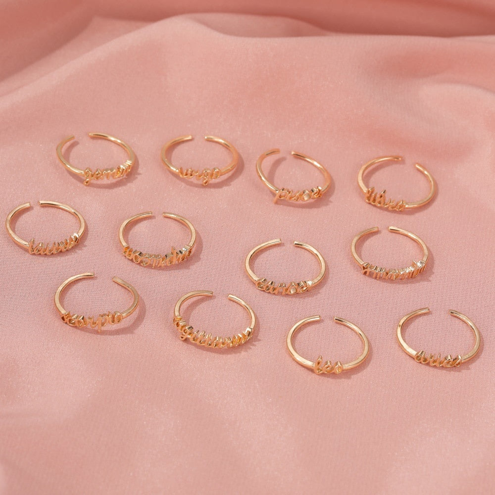 Minimalist thin Gold 12 Zodiac Signs Ring