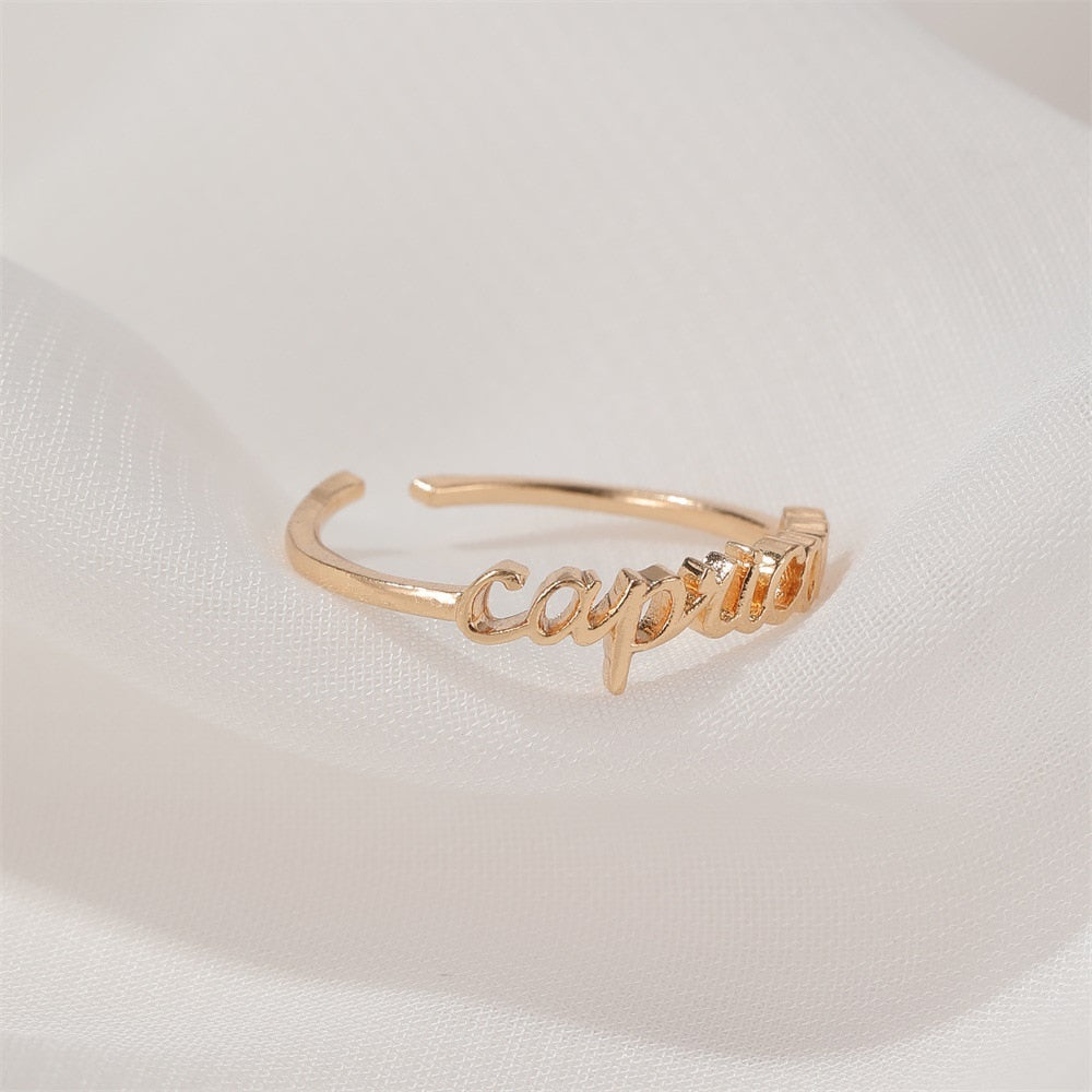 Minimalist thin Gold 12 Zodiac Signs Ring