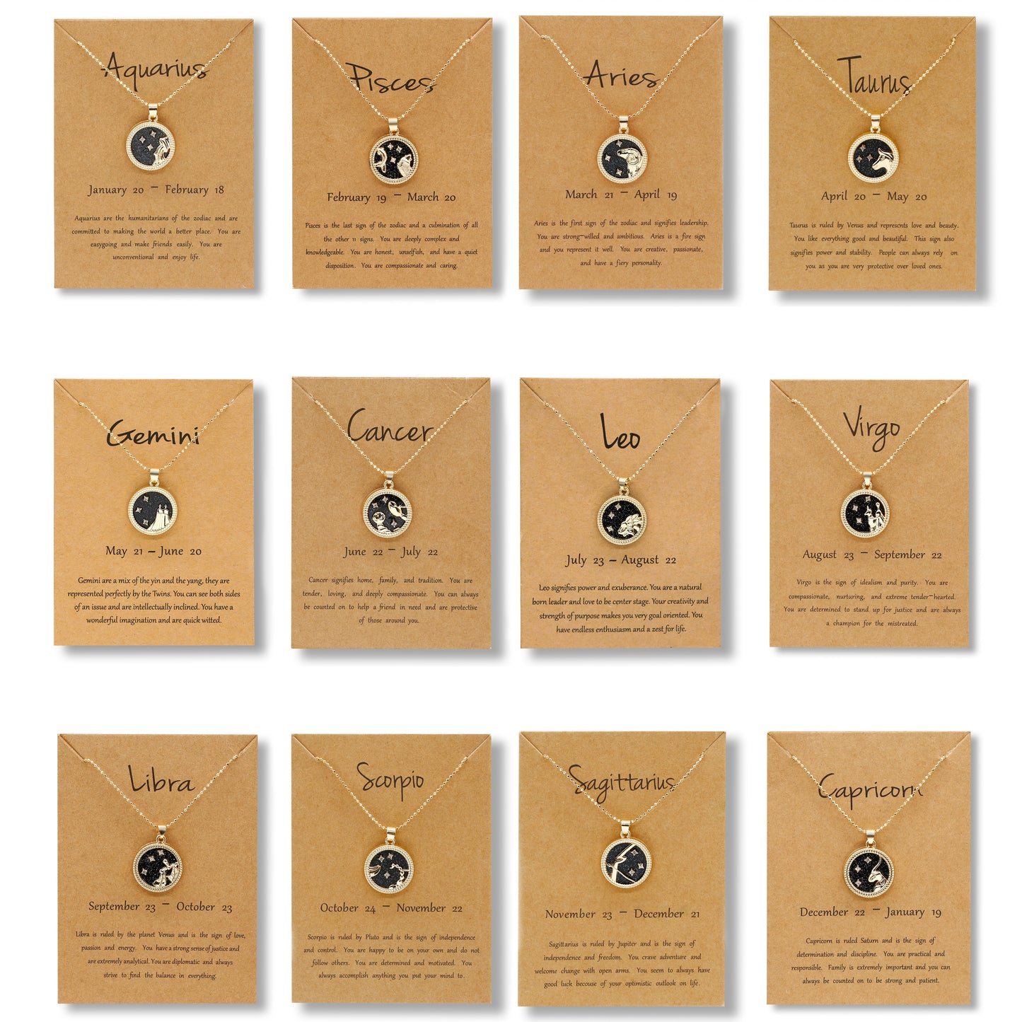 Zodiac Sign Gold Pendant Necklaces