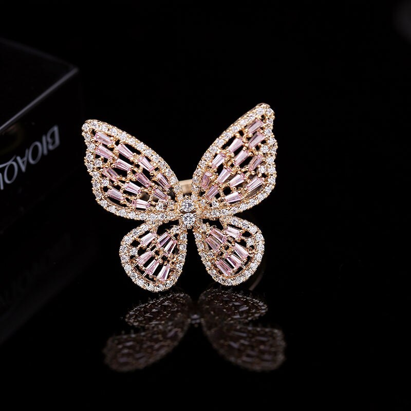 Sparkling Butterfly Adjustable Ring