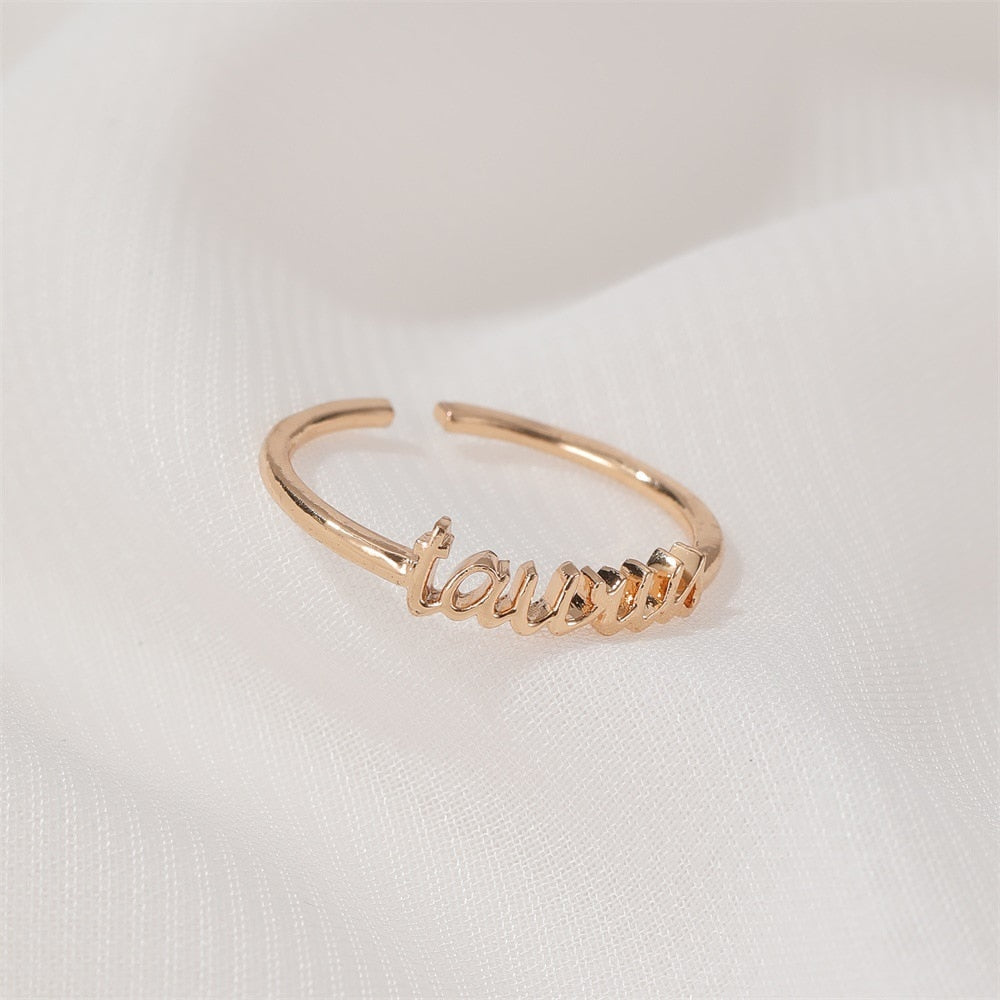 Minimalist thin Gold 12 Zodiac Signs Ring