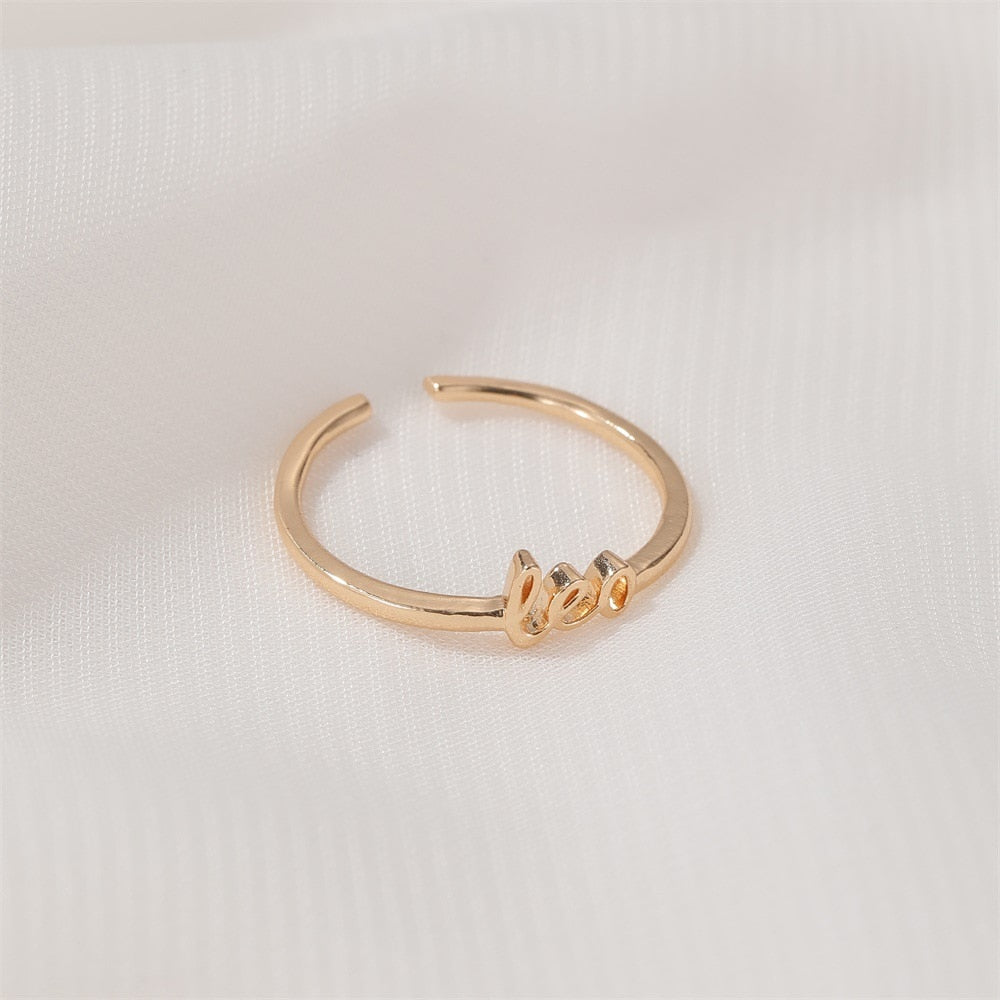 Minimalist thin Gold 12 Zodiac Signs Ring