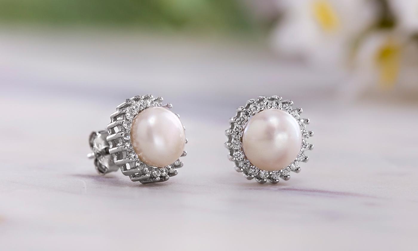 Crystal Pearl Stud Earrings