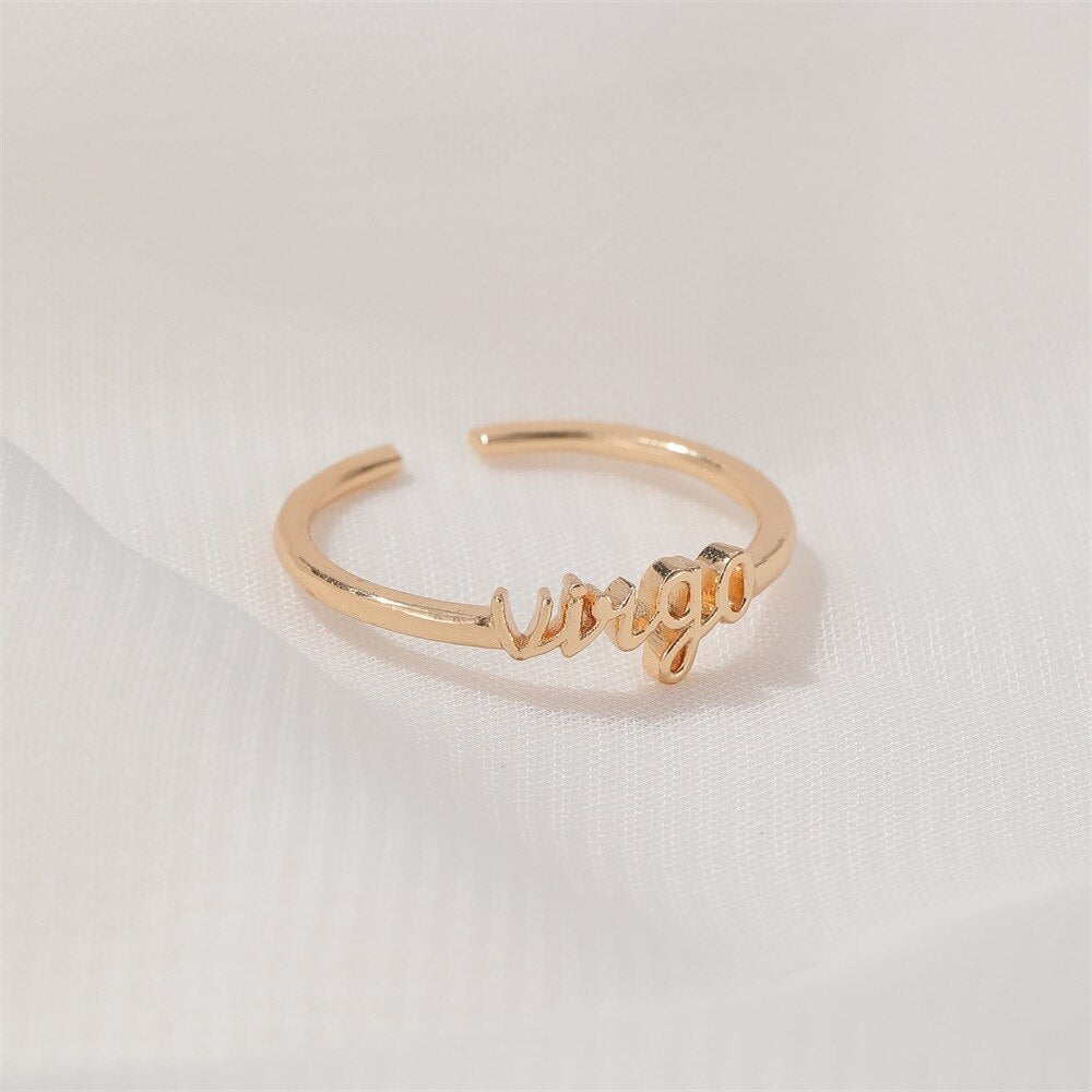 Minimalist thin Gold 12 Zodiac Signs Ring