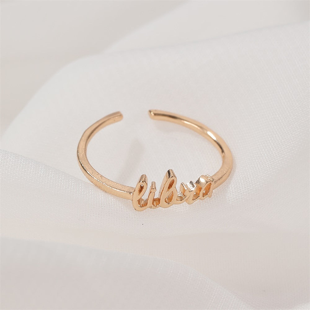 Minimalist thin Gold 12 Zodiac Signs Ring