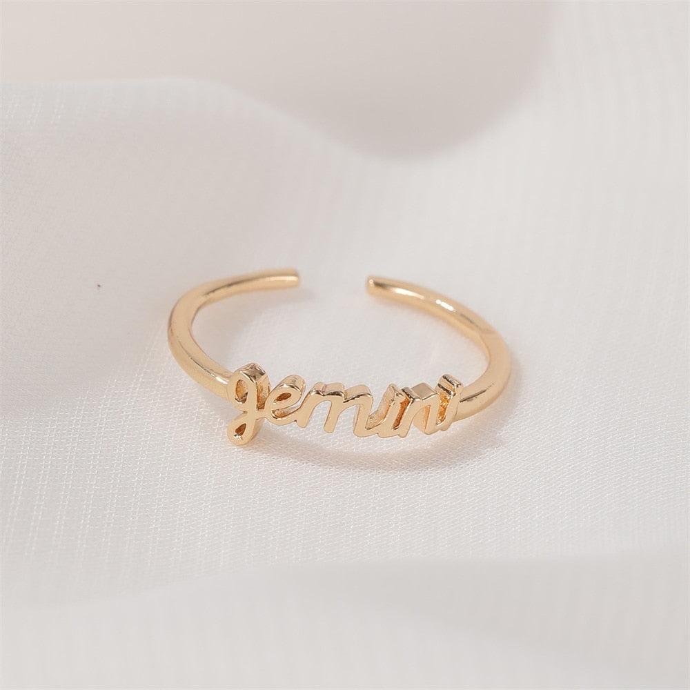 Minimalist thin Gold 12 Zodiac Signs Ring